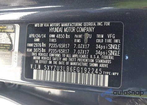 2014 Hyundai Santa Fe Sport 2.4L из США, поврежденный, VIN 5XYZU3LB6EG192245